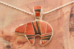 Calvin Begay Genuine Spiny Oyster Shell Sterling Silver Bear Pendant